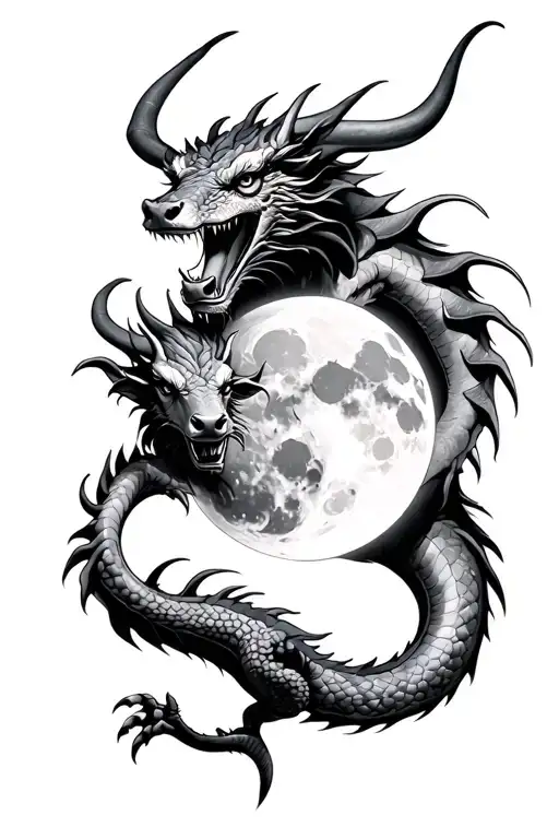 Dragon And Ox holding a waxing gibbous moon tattoo design idea