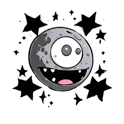 cuphead style moon tattoo design idea