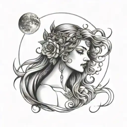 dark femme moon goddess tattoo design idea