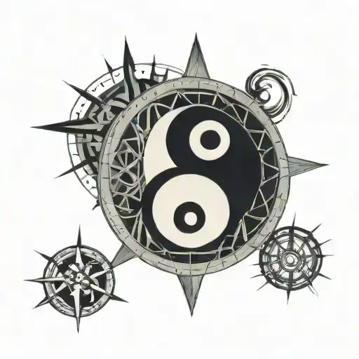 yin Yang, compass, geometric tattoo design idea