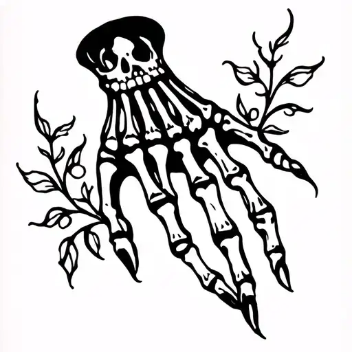 skeleton hand with vines tattoo design idea