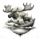 chasing a moose in a canoe tattoo design idea