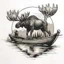 chasing a moose in a canoe tattoo design idea