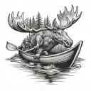chasing a moose in a canoe tattoo design idea