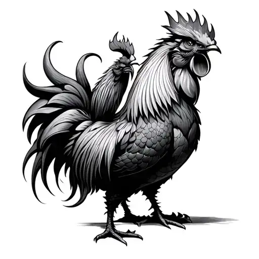 dragon and rooster standing proudly tattoo design idea