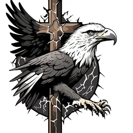 cracked cross with eagle tattoo design idea