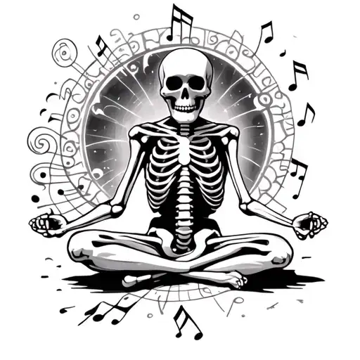 skeleton meditating musical notes psychedelia tattoo design idea