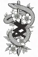 snake and arrow with Japanese  cherry blossom  tattoo design idea
