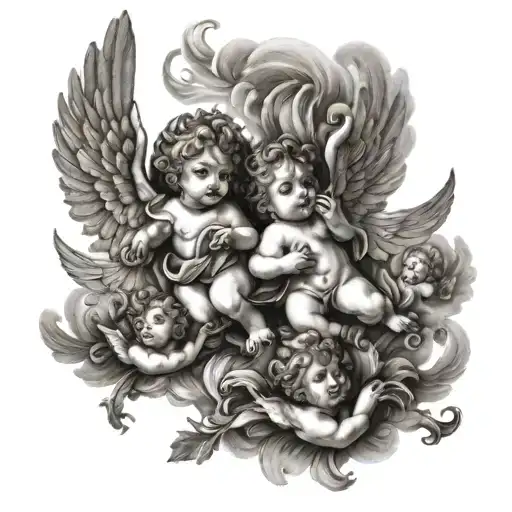 cherubs flying tattoo design idea
