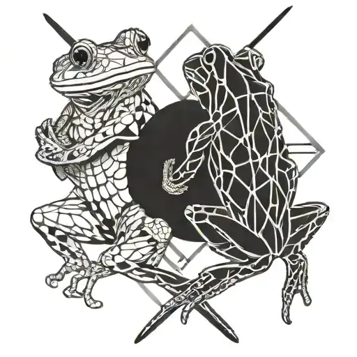 two frogs sword fighting each other tattoo design idea