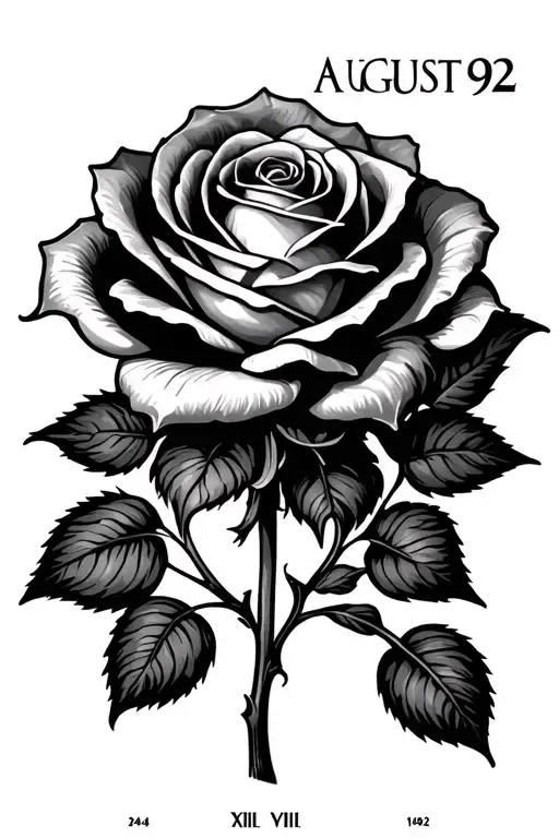 rose with Roman numerals on the stem for August 9 1943 tattoo design idea