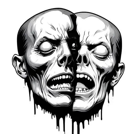 corrupted mind with two expressions tattoo design idea