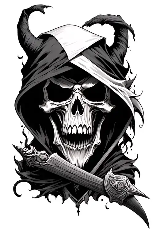 half good half evil reaper tattoo design idea