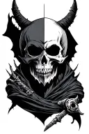 half good half evil reaper tattoo design idea