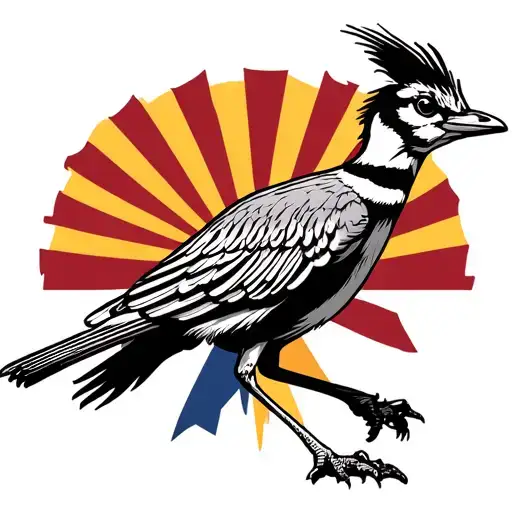 realistic road runner with Arizona state flag intertwined tattoo design idea