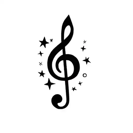 key of g music note with stars around it tattoo design idea