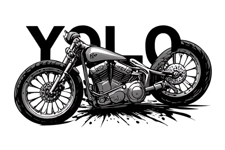YOLO in motor bike wheel tattoo design idea