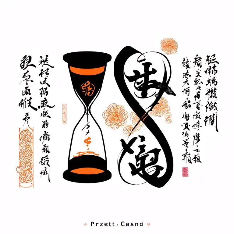 hourglass black and orange calligraphic style tattoo design idea