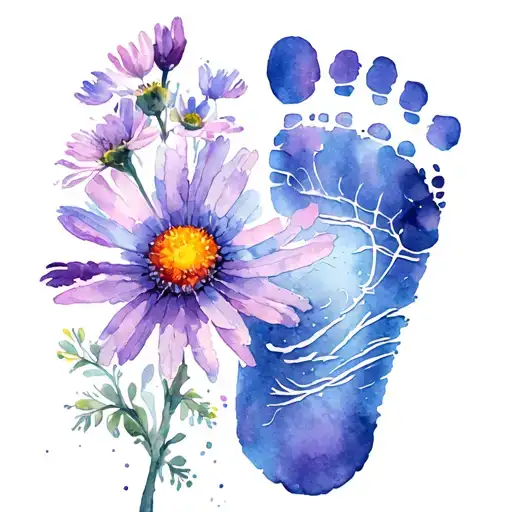 aster flower and baby footprint tattoo design idea