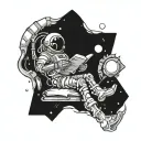 skeleton astronaut floating reading a book open tattoo design idea