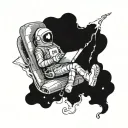 skeleton astronaut floating reading a book open tattoo design idea