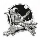 skeleton astronaut floating reading a book open tattoo design idea
