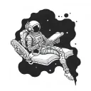 skeleton astronaut floating reading a book open tattoo design idea