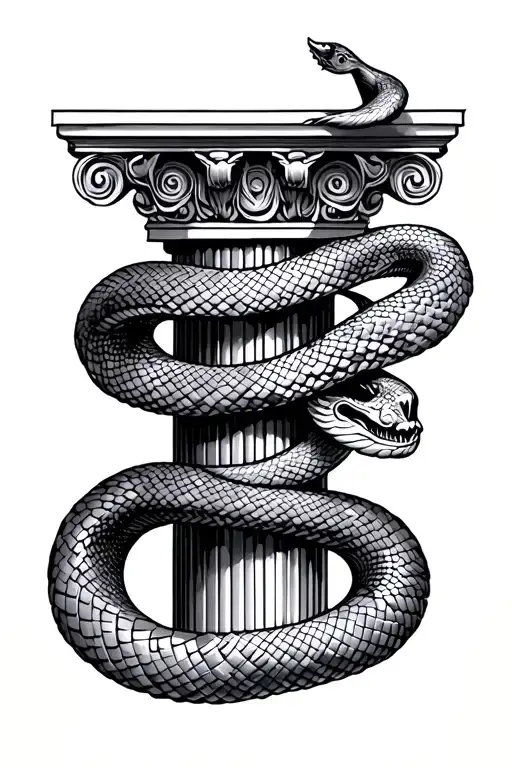 greek column and snake wrapped tattoo design idea