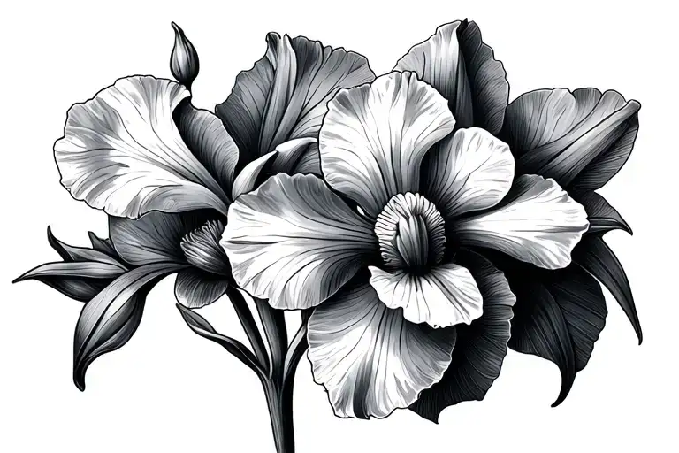 sweet peas irises narcissus flower tattoo design idea