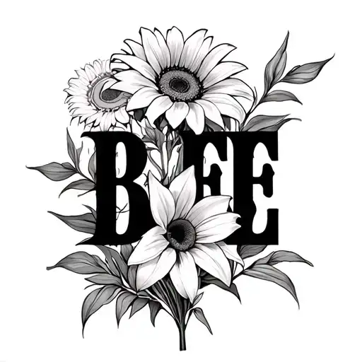 "BFFE" Easter Lily and Sunflower bouquet tattoo design idea