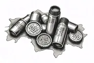 Three bottle caps lying on the ground side by side, as if they’ve fallen naturally, with slight overlapping between them tattoo design idea