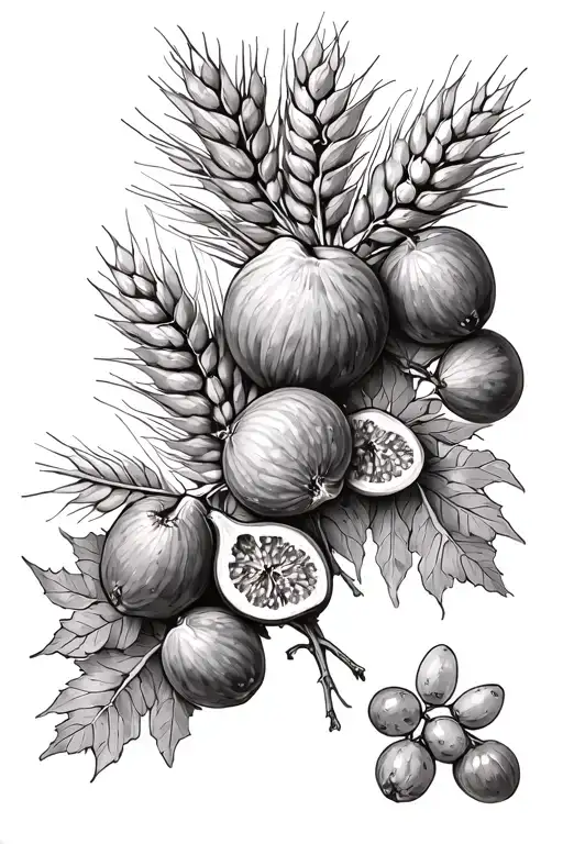 barley, dates, figs, grape vine, olive vine, pomegranate, wheat tattoo design idea