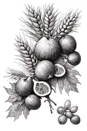 barley, dates, figs, grape vine, olive vine, pomegranate, wheat tattoo design idea