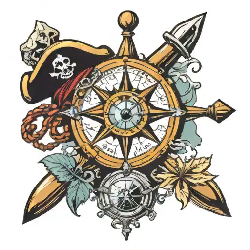 pirate treasure diamonds compass conquistador tattoo design idea