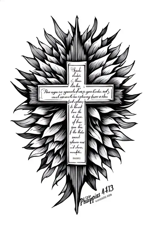 cross with bible verse Philippians 4:13 tattoo design idea
