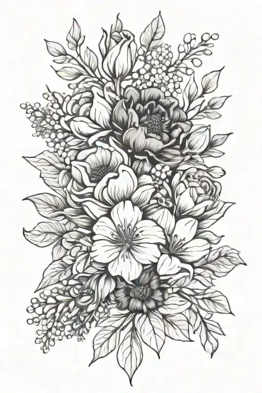 birth flower bouquet December February July November and December tattoo design idea
