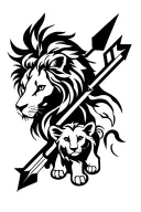 lion and cub and arrow tattoo design idea