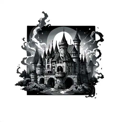 engineer castle tattoo design idea
