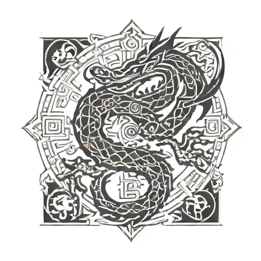 cross with Aztec dragon wrapped round tattoo design idea