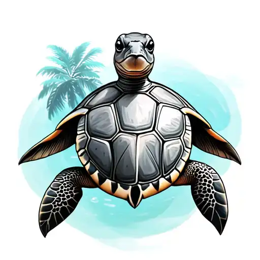 turtle, coral, palm tree tattoo design idea