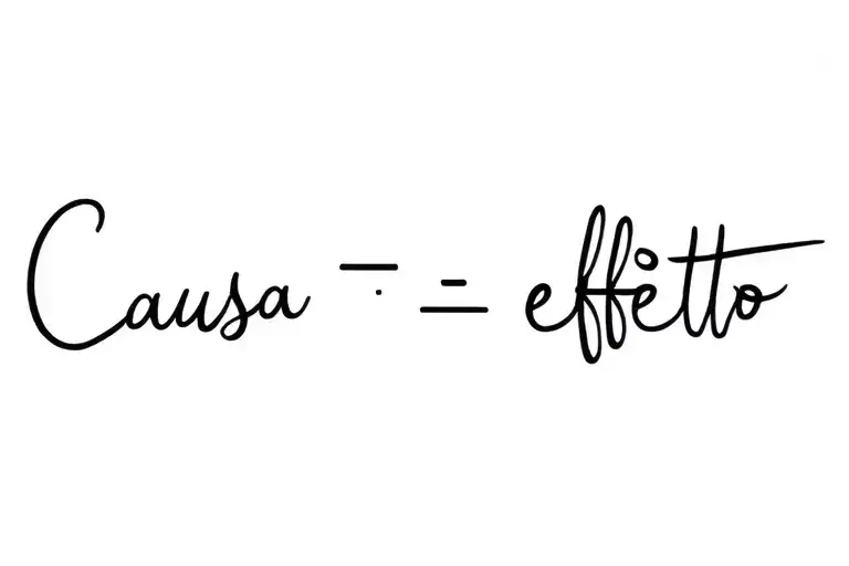 "Causa -> effetto " Matching tattoos for mother and daughter, ultra-minimalist style, fine line aesthetic. First tattoo: the word "Causa" in tattoo design idea