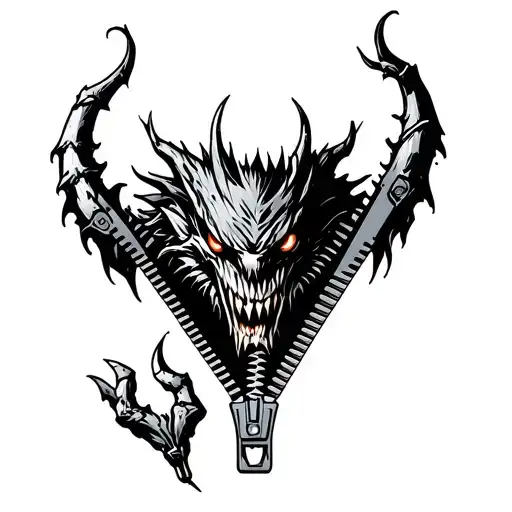 zipper open with monster looking forward tattoo design idea