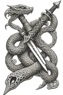 a snake and sword where the snake wraps around the sword but the snake texture is made of a celtic knot not scales tattoo design idea