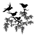 black and white, willow trees, with crows tattoo design idea