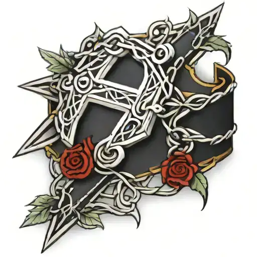 crown of thorns thigh  band with nail cross in the midle  tattoo design idea