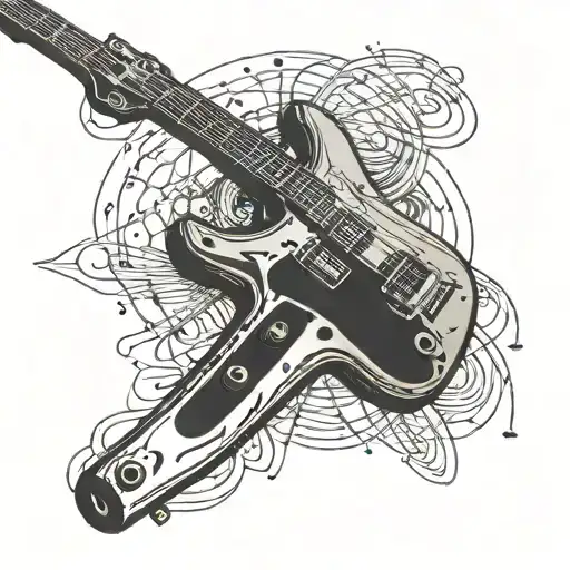 A combination tattoo of a Fender strat guitar and a sniper rifle intertwined, symbolizing the client's love for music and shooting sports tattoo design idea