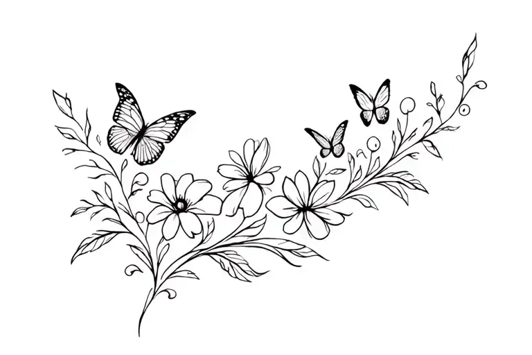 flowers and vines butterflies tattoo design idea