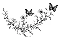 flowers and vines butterflies tattoo design idea