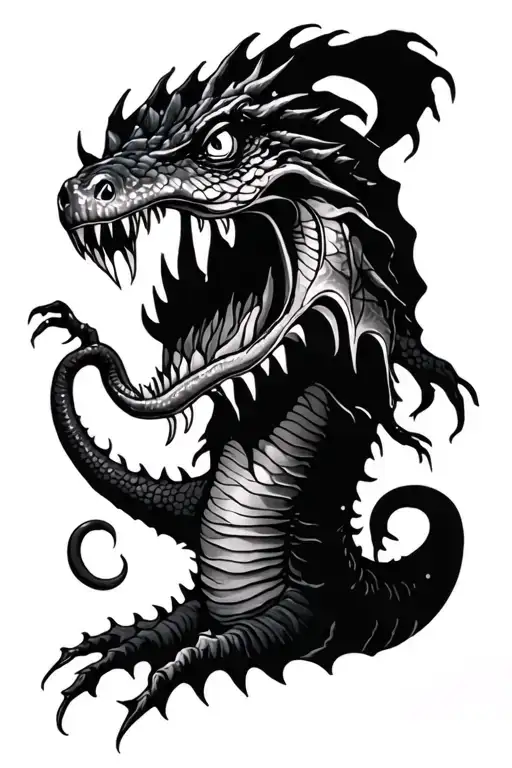 evil loch ness monster tattoo design idea