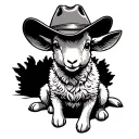 lamb with cowboy hat sitting mini tattoo tattoo design idea